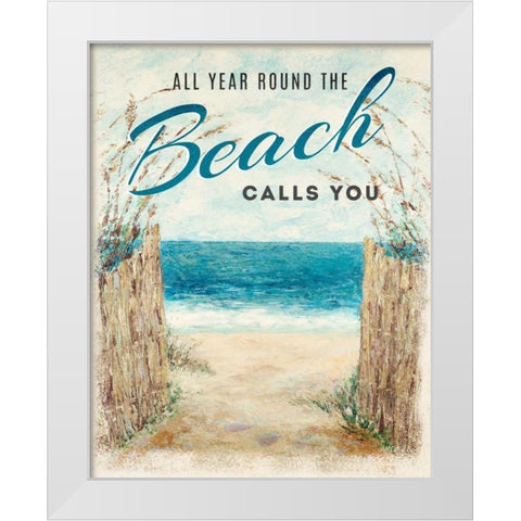 Beach Calls You White Modern Wood Framed Art Print by Coolick, Ann Marie