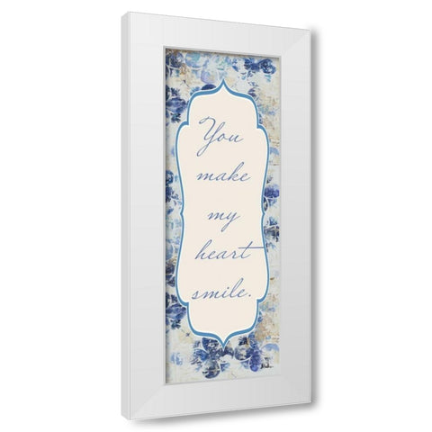 Blue Quadrefoil With Words I White Modern Wood Framed Art Print by Pinto, Patricia