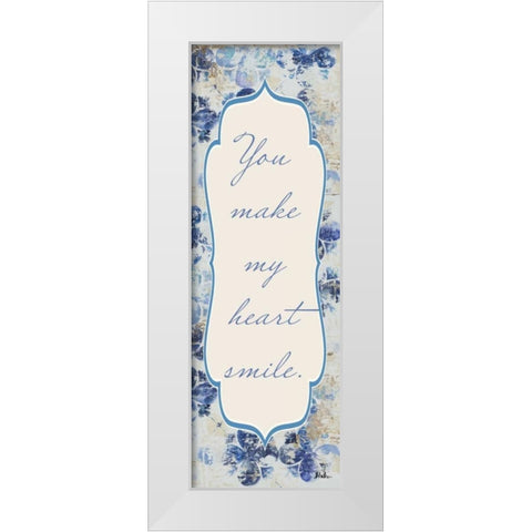 Blue Quadrefoil With Words I White Modern Wood Framed Art Print by Pinto, Patricia