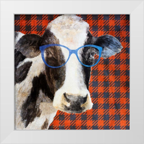Cool Cow on Pattern White Modern Wood Framed Art Print by Loreth, Lanie