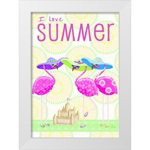 Flamingo Summer II White Modern Wood Framed Art Print by Metz, Andi