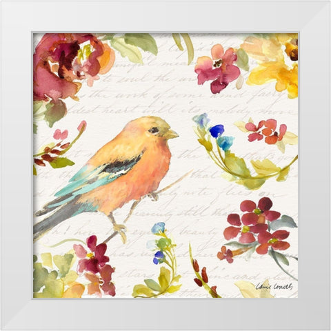 Floral Bird Script II White Modern Wood Framed Art Print by Loreth, Lanie