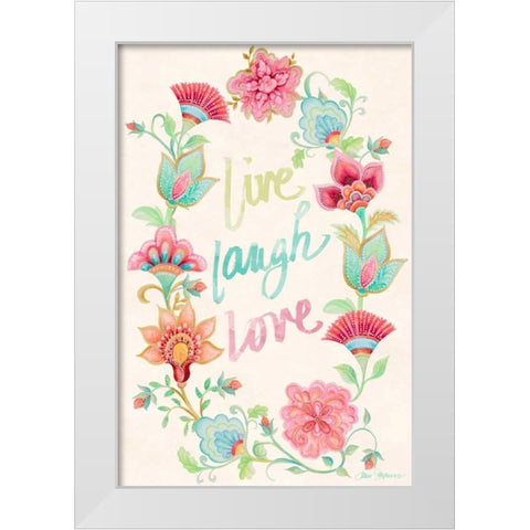 Live Laugh Love Wreath White Modern Wood Framed Art Print by Gaynor, Janice
