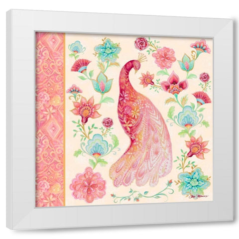 Pink Medallion Peacock I White Modern Wood Framed Art Print by Gaynor, Janice