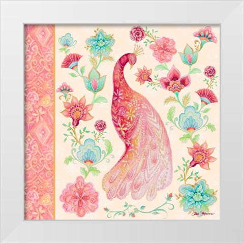 Pink Medallion Peacock I White Modern Wood Framed Art Print by Gaynor, Janice