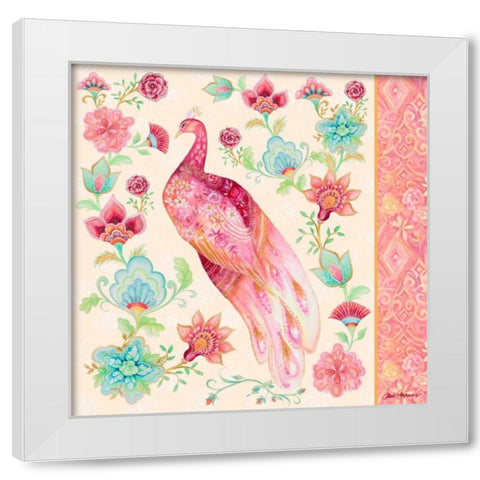 Pink Medallion Peacock II White Modern Wood Framed Art Print by Gaynor, Janice