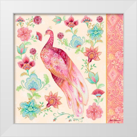 Pink Medallion Peacock II White Modern Wood Framed Art Print by Gaynor, Janice