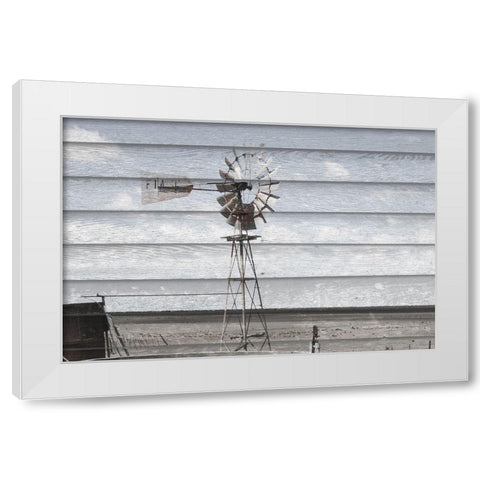 Rusted Windmill on Wood White Modern Wood Framed Art Print by Coppel, Anna