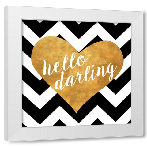 Gold Chevron Hearts Square II White Modern Wood Framed Art Print by SD Graphics Studio