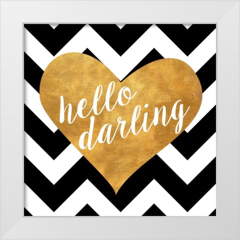 Gold Chevron Hearts Square II White Modern Wood Framed Art Print by SD Graphics Studio