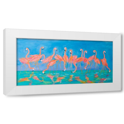 Flamingos White Modern Wood Framed Art Print by DeRice, Julie