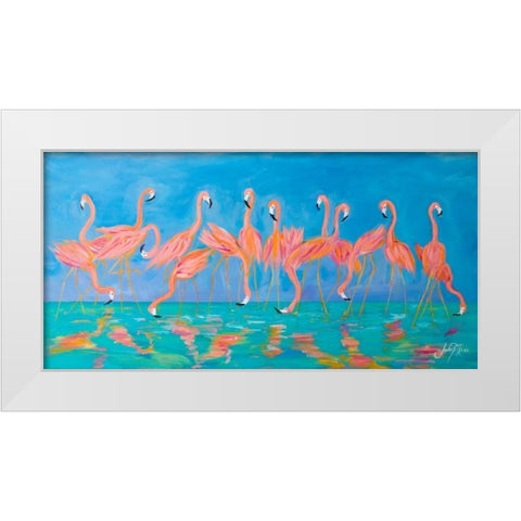 Flamingos White Modern Wood Framed Art Print by DeRice, Julie
