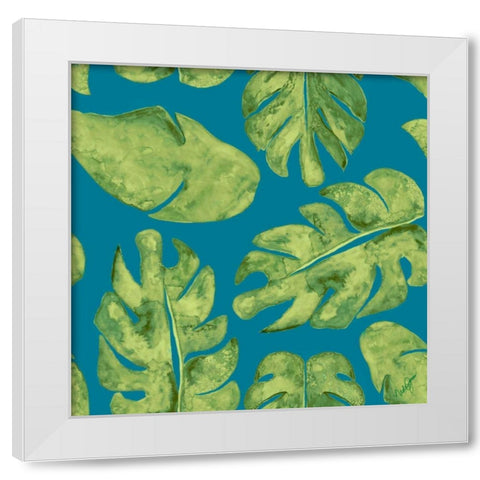 Leaves On Teal White Modern Wood Framed Art Print by Papa, Kat