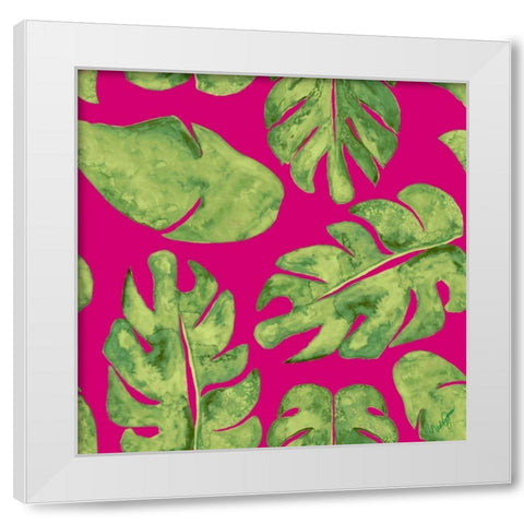 Leaves On Pink White Modern Wood Framed Art Print by Papa, Kat