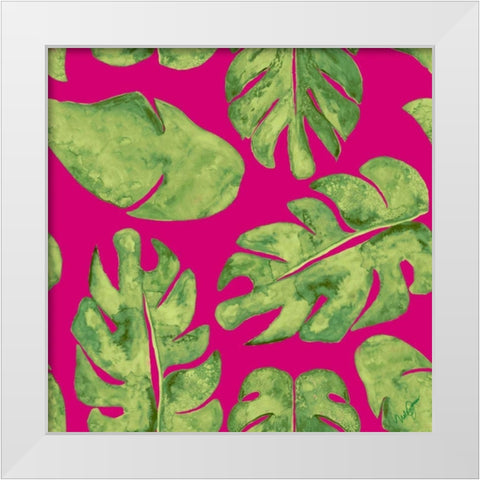 Leaves On Pink White Modern Wood Framed Art Print by Papa, Kat
