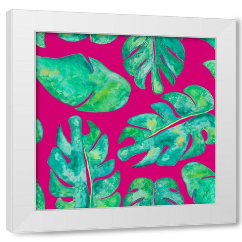 Aqua Leaves On Pink White Modern Wood Framed Art Print by Papa, Kat
