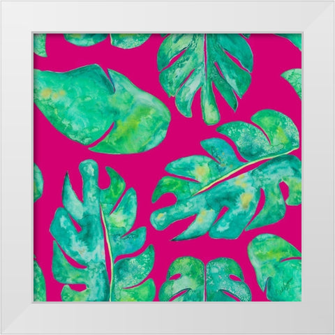 Aqua Leaves On Pink White Modern Wood Framed Art Print by Papa, Kat