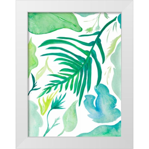 Green Water Leaves I White Modern Wood Framed Art Print by Papa, Kat