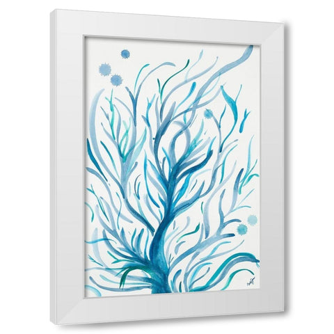 Blue Dancing Tree White Modern Wood Framed Art Print by Papa, Kat