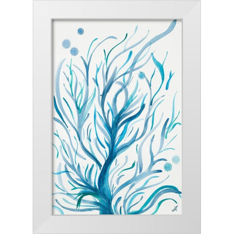 Blue Dancing Tree White Modern Wood Framed Art Print by Papa, Kat
