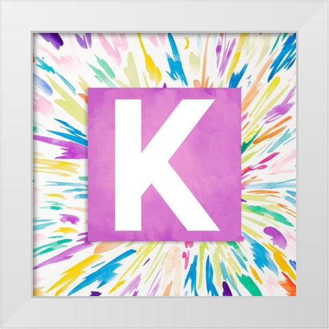 Color Explosion Monogram (K) White Modern Wood Framed Art Print by James, Nola
