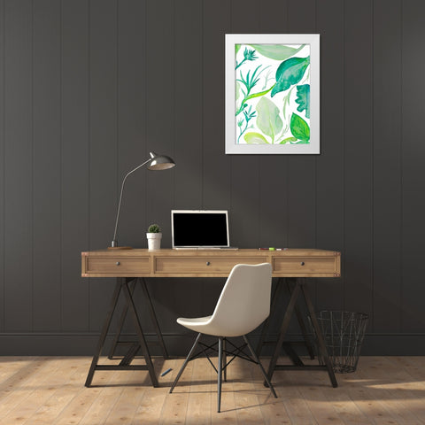 Green Water Leaves II White Modern Wood Framed Art Print by Papa, Kat