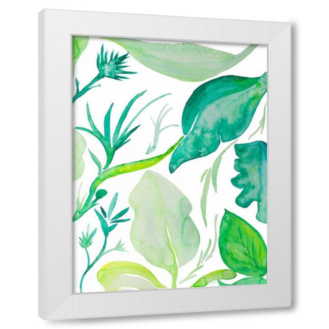 Green Water Leaves II White Modern Wood Framed Art Print by Papa, Kat