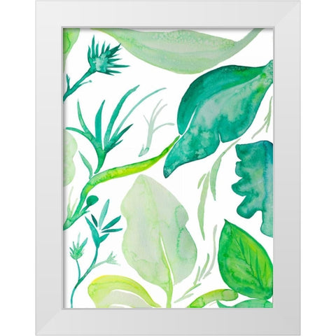 Green Water Leaves II White Modern Wood Framed Art Print by Papa, Kat