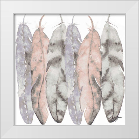 Hanging Feathers White Modern Wood Framed Art Print by James, Nola