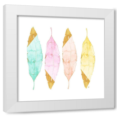 Four Feathers White Modern Wood Framed Art Print by James, Nola