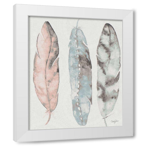 Three Feathers White Modern Wood Framed Art Print by James, Nola