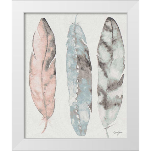 Three Feathers White Modern Wood Framed Art Print by James, Nola