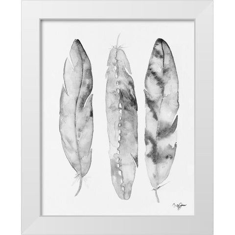 Three Feathers Black and White White Modern Wood Framed Art Print by James, Nola