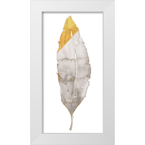 Gray and Gold Feather White Modern Wood Framed Art Print by James, Nola