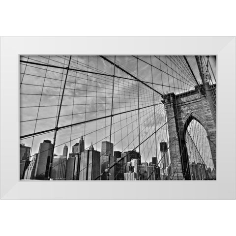 Brooklyn Bridge White Modern Wood Framed Art Print by Bill Carson Photography