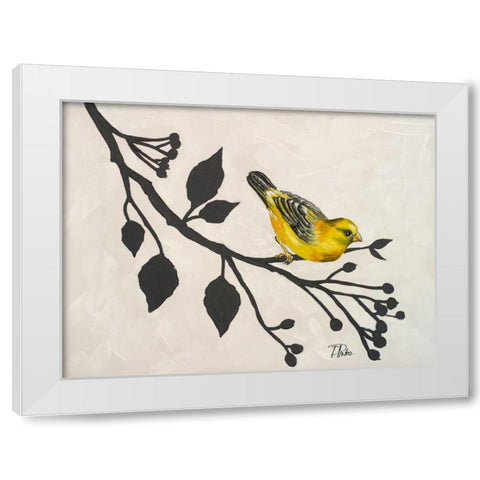 Yellow Bird On the Branch I White Modern Wood Framed Art Print by Pinto, Patricia