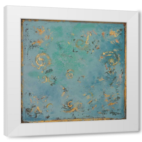Gold Swirls on Blue White Modern Wood Framed Art Print by Pinto, Patricia
