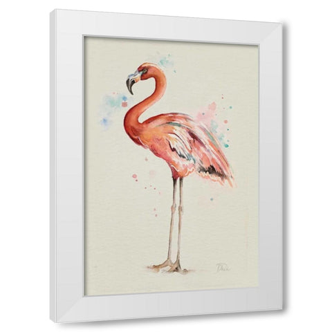 Flamingo in Shape White Modern Wood Framed Art Print by Pinto, Patricia
