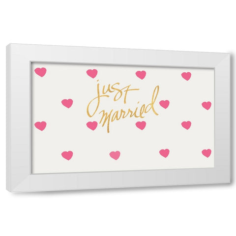 Just Married White Modern Wood Framed Art Print by SD Graphics Studio