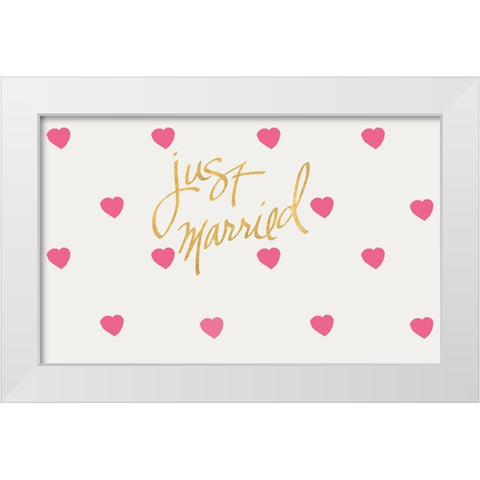 Just Married White Modern Wood Framed Art Print by SD Graphics Studio