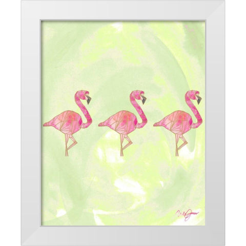 Origami Flamingo Flock White Modern Wood Framed Art Print by James, Nola