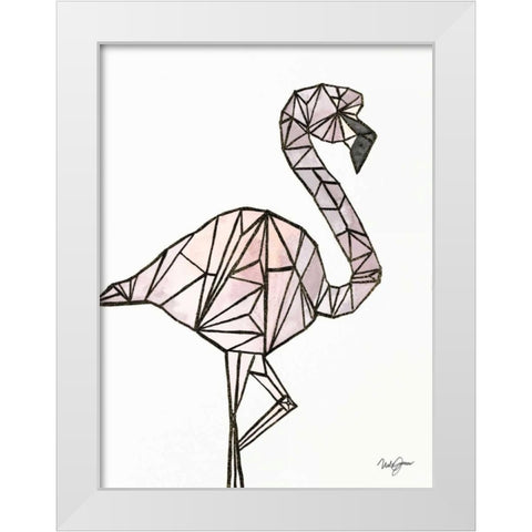 Origami Flamingo Sketch White Modern Wood Framed Art Print by James, Nola
