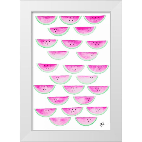 Watercolor Watermelons White Modern Wood Framed Art Print by Papa, Kat