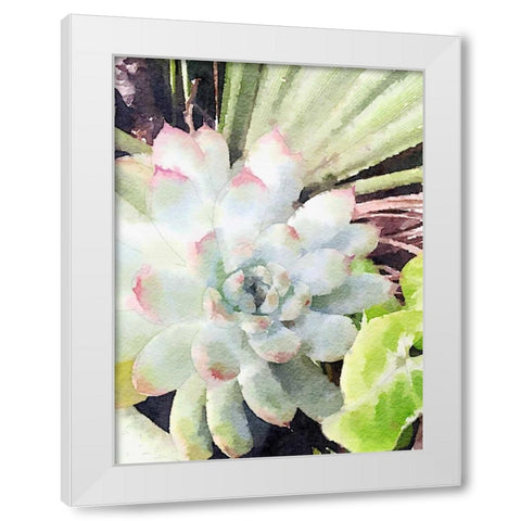 Watercolor Green Succulent White Modern Wood Framed Art Print by James, Nola