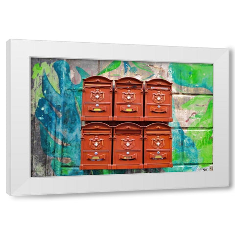 City Mail Boxes White Modern Wood Framed Art Print by James, Nola