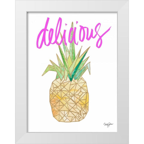 Delicious Pineapple White Modern Wood Framed Art Print by James, Nola
