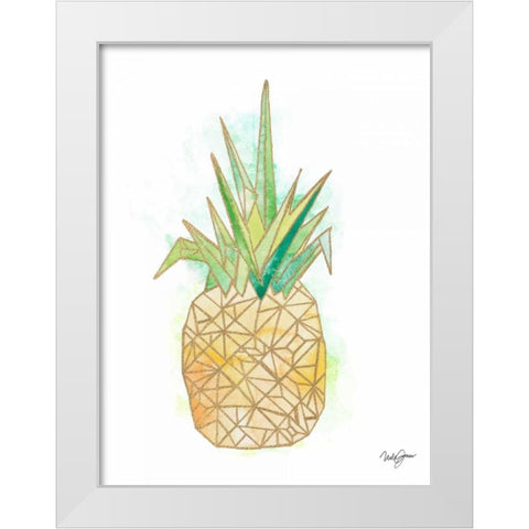 Watercolor Origami Pineapple White Modern Wood Framed Art Print by James, Nola