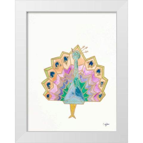 Origami Peacock White Modern Wood Framed Art Print by James, Nola
