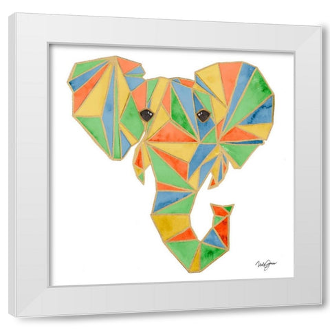 Vibrant Retro Elephant White Modern Wood Framed Art Print by James, Nola