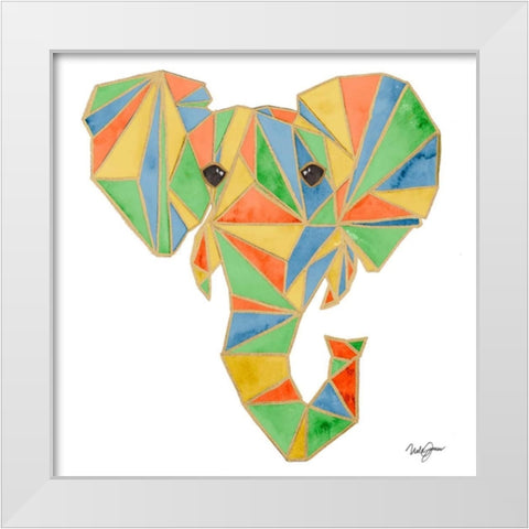 Vibrant Retro Elephant White Modern Wood Framed Art Print by James, Nola